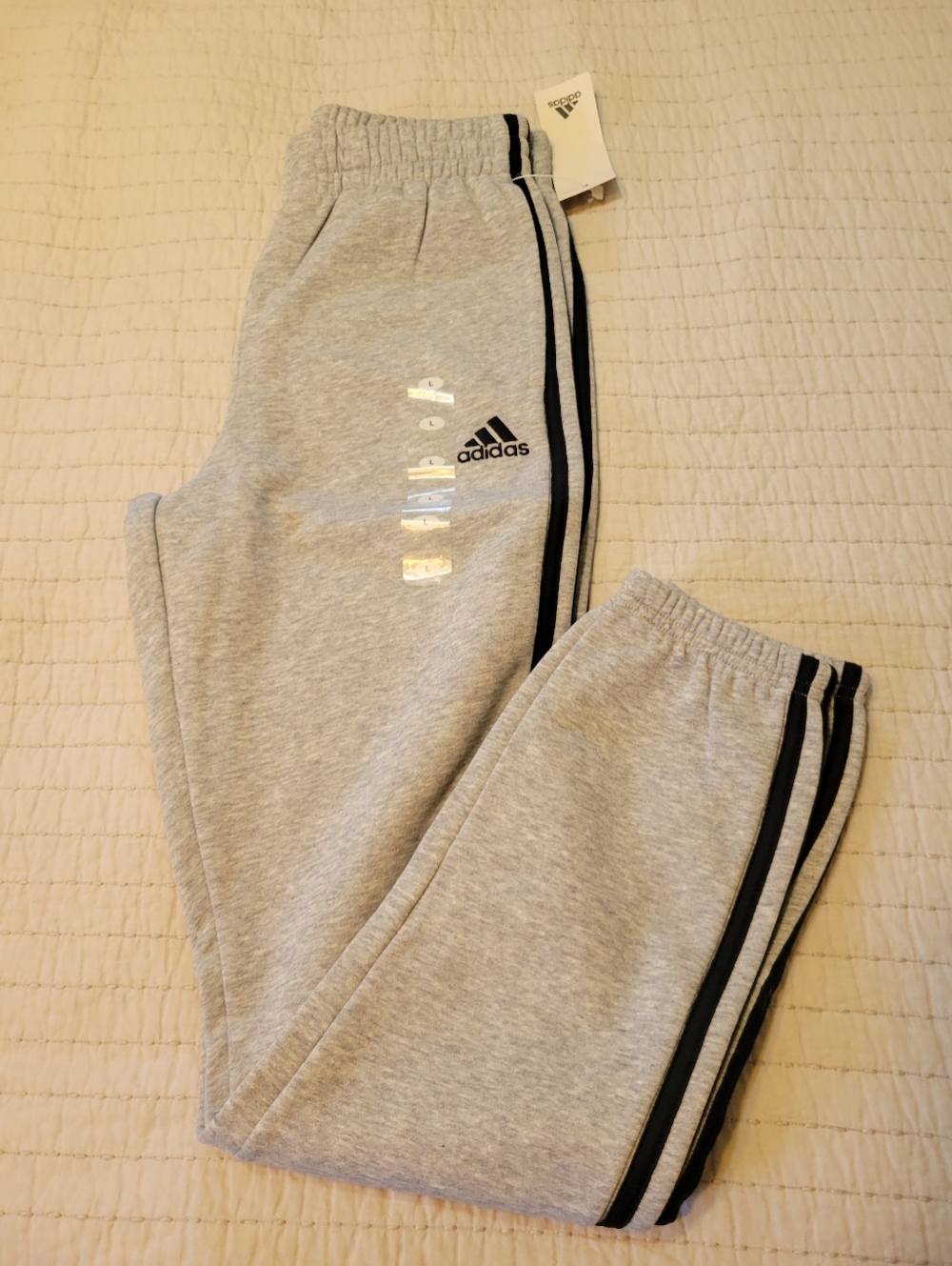 adidas Grey Jogger Sweatpants with Black Side Stripes Boys Large NWT